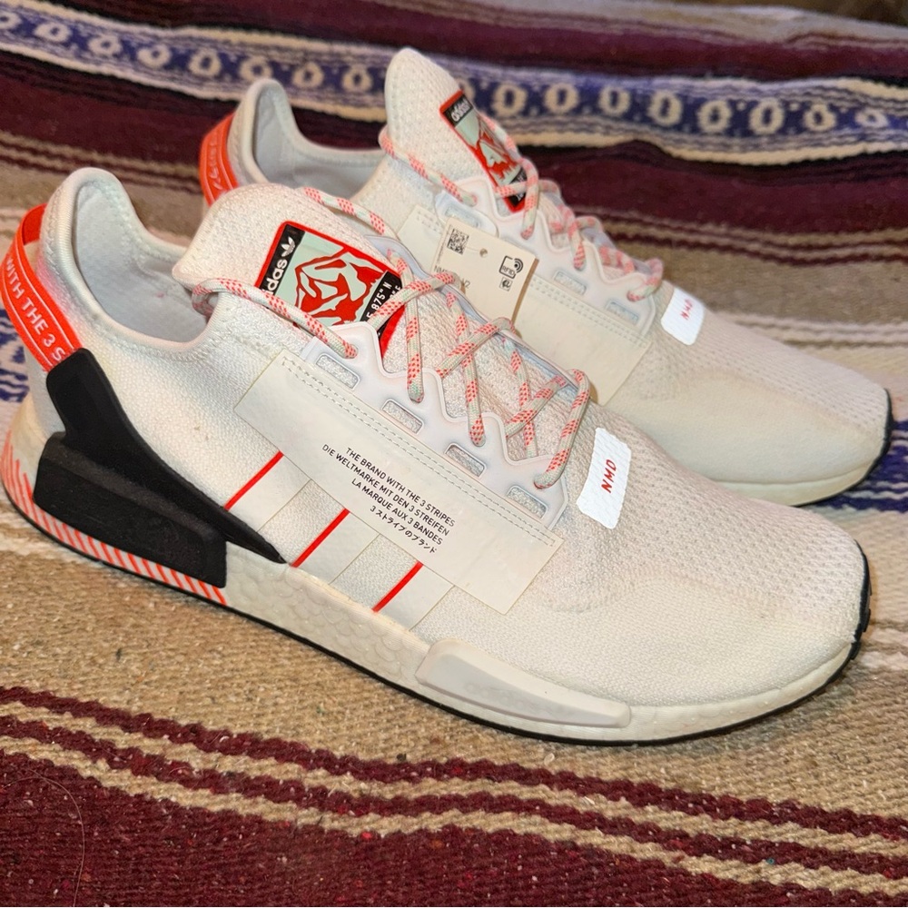 Adidas NMD R1 V2 White with Red and Black Details